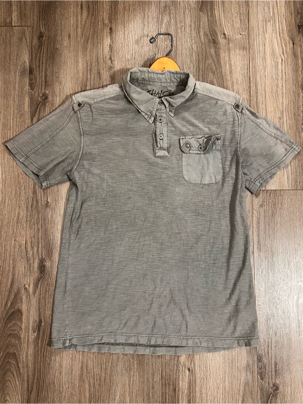 Chalc BURNOUT Polo Tee Shirt Distressed Gray Cotton Blend S Fame Jean
